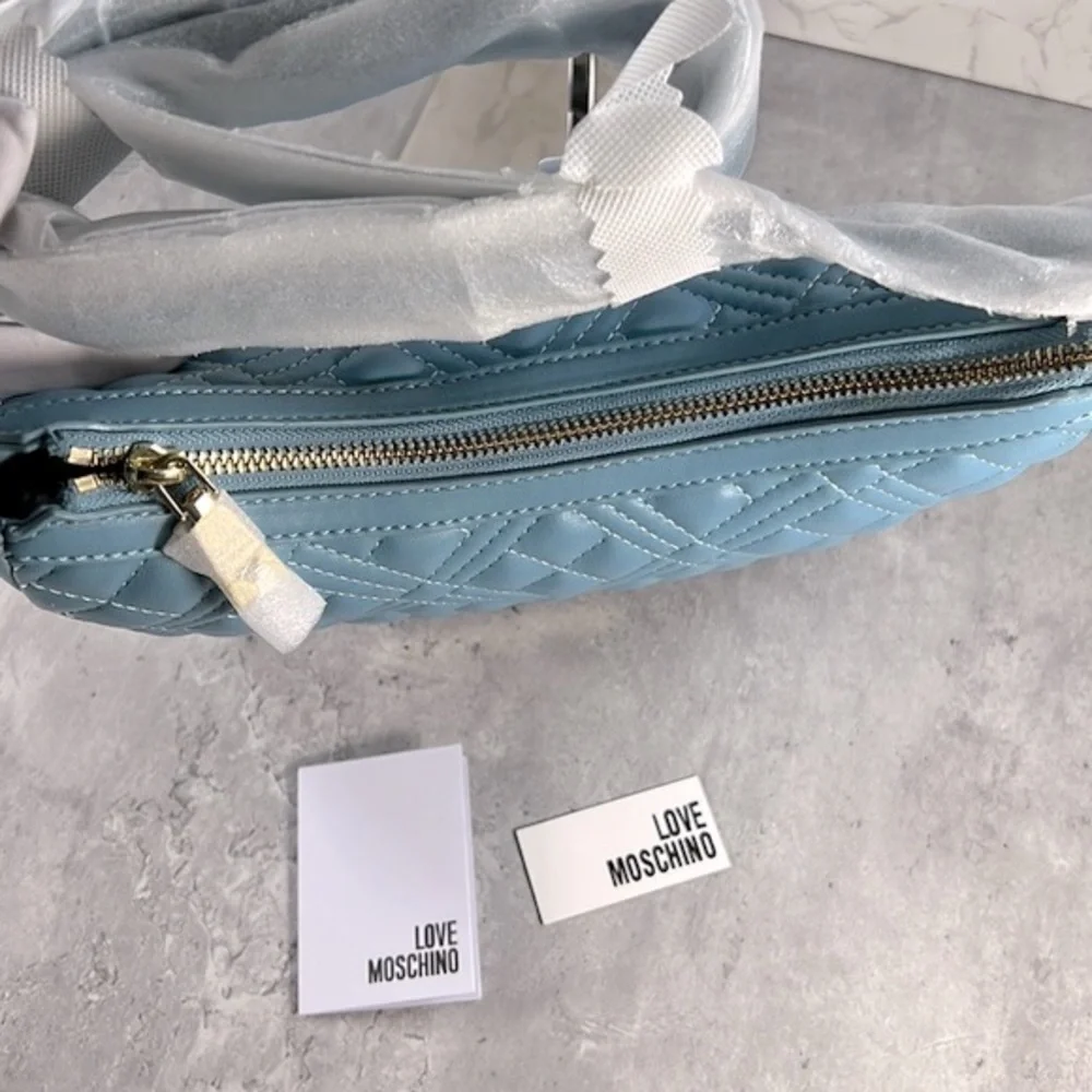 Love Moschino Quilted Logo Hobo Bag Blue